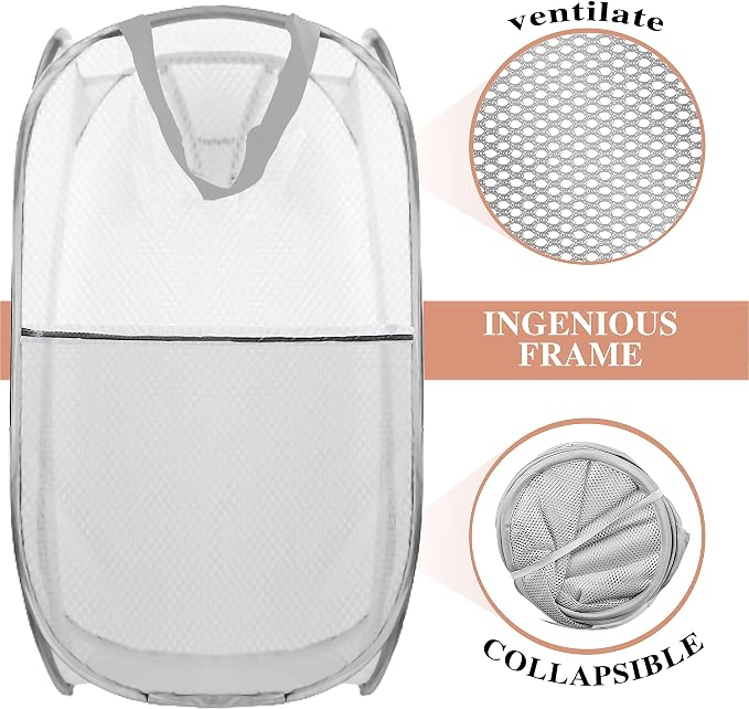 Collapsible Pop Up Laundry Hamper, Extra Large Mesh Foldable Laundry Basket - Image 4