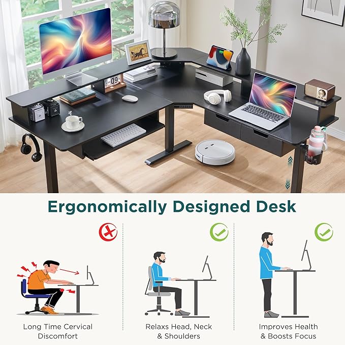 RedLemon 60 Inches L Shaped Electric Standing Desk, Height Adjustable Corner - Image 4