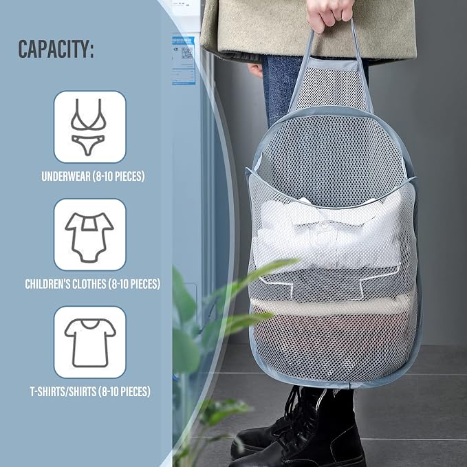 3 Pieces Hanging Laundry Hamper Foldable Mesh Hamper Dirty Cloth Basket - Image 3