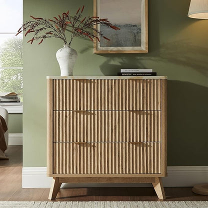 T4TREAM Fluted 3 Drawer Dresser, Curved Profile Design, Wood Drawer Organizer - Image 3