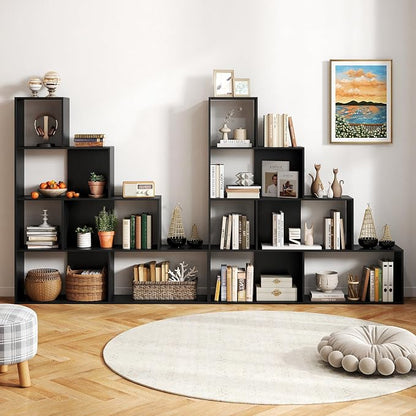 Tangkula 4-Tier Stepped Bookshelf, Freestanding 6 Cubes Ladder Bookcase - Image 2