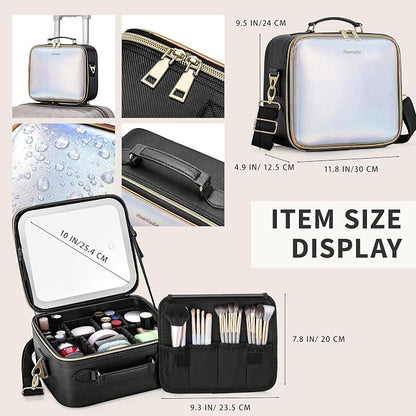 Travel Makeup Bag with Light Up Mirror, Cosmetic Artist Organizer Case with LED - Image 3