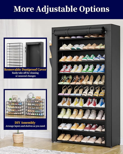 Kitsure 10-Tier Shoe Rack with Cover, Vertical Shelf, 33.6" Wide, Shoe Organizer - Image 3