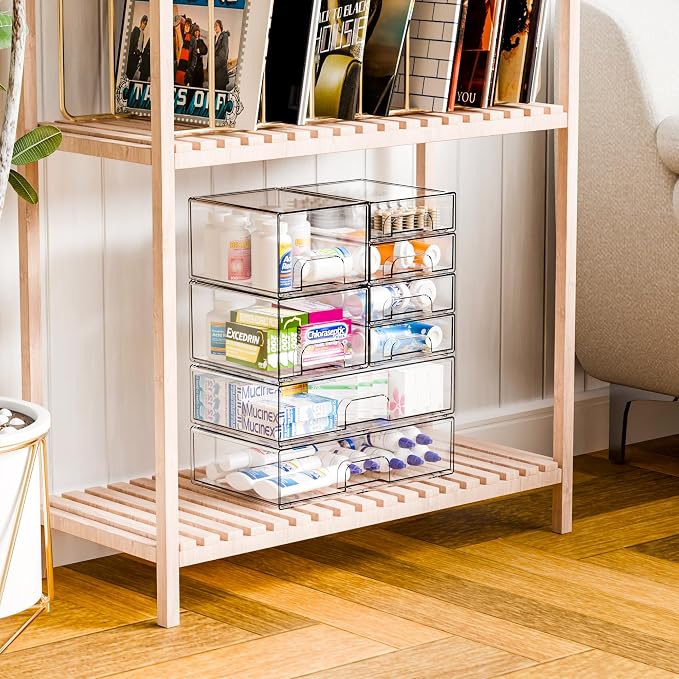 Yieach 8 Pack Clear Stackable Storage Drawers, Acrylic Drawer Organizer - Image 7