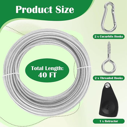 40 FT Clothes Line Outdoors, Anglecai 3/16" Retractable Wire Clothes Ropes PVC - Image 2