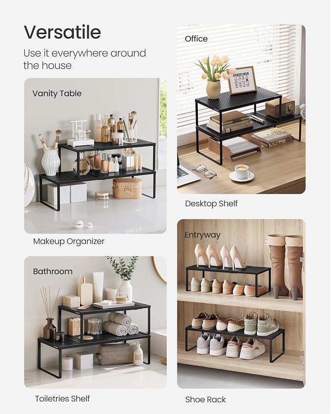 SONGMICS Set of 2 Expandable Pantry Kitchen Organizers, Adjustable Spice Rack - Image 5