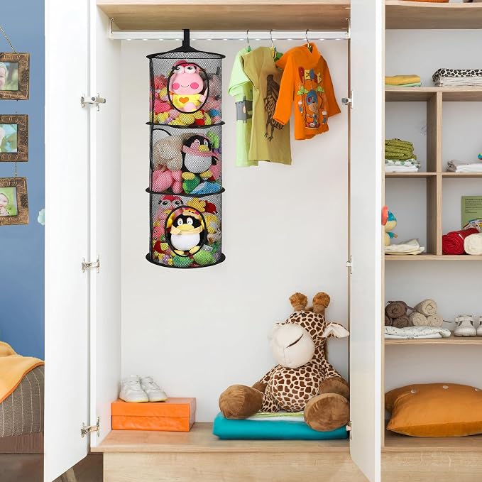 2Pcs Hanging Stuffed Animal Storage Hammock Net 3 Tiers, Holds Plushies - Image 2