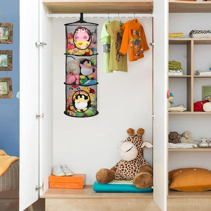 2Pcs Hanging Stuffed Animal Storage Hammock Net 3 Tiers, Holds Plushies - Image 2