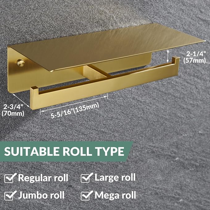APLusee Brushed Gold Double Toilet Paper Holder - Image 4