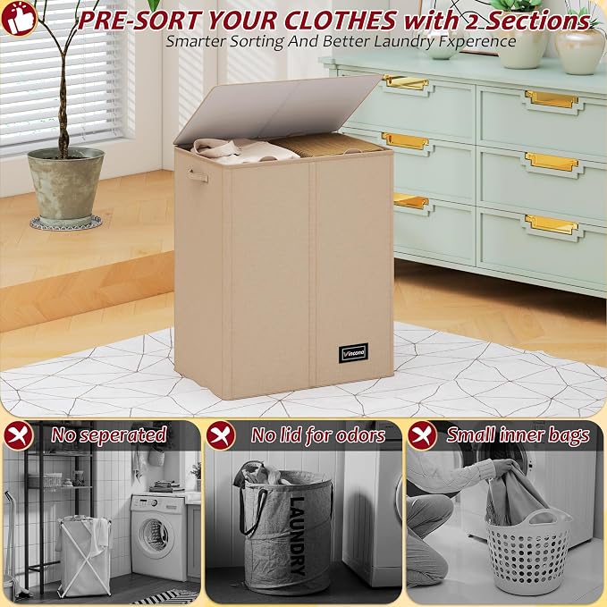 150L Laundry Hamper 2 Section, Large Laundry Hamper - Image 5