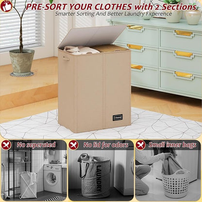 150L Laundry Hamper 2 Section, Large Laundry Hamper - Image 5