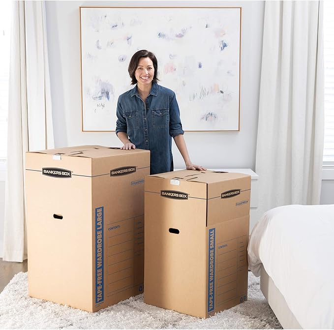 Bankers Box Tall Wardrobe Box 3 Pack, Tape-Free Design, 24-in x 24-in x 40-in - Image 5