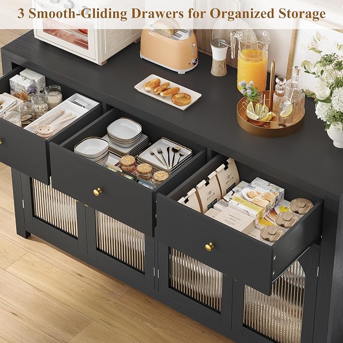FINETONES Buffet Cabinet with Storage, 55.1" Large Sideboard Buffet Farmhouse - Image 8