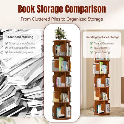 5-Tier 360° Rotating Bookshelf, Round Floor Standing Bookcase - Image 3