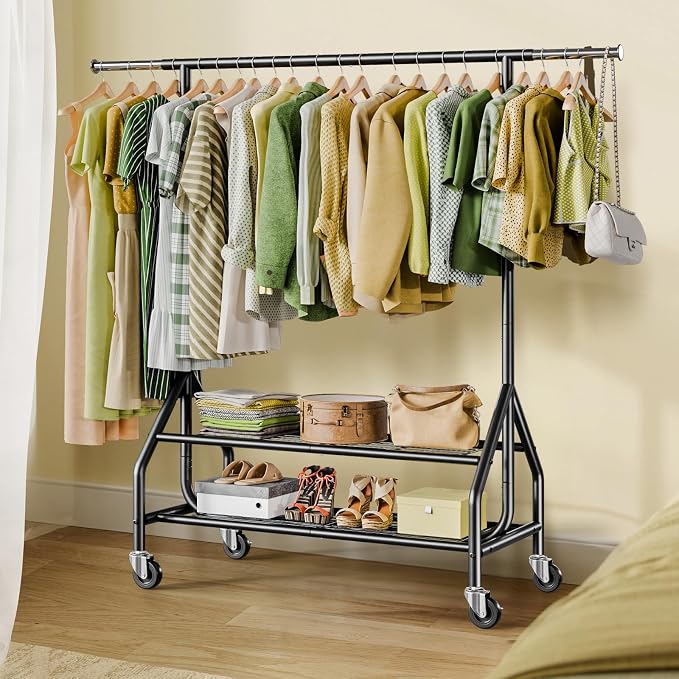 Clothes Rack with 2 Shelves, Heavy Duty Garment Rack Load 450 LBS, Standing - Image 6
