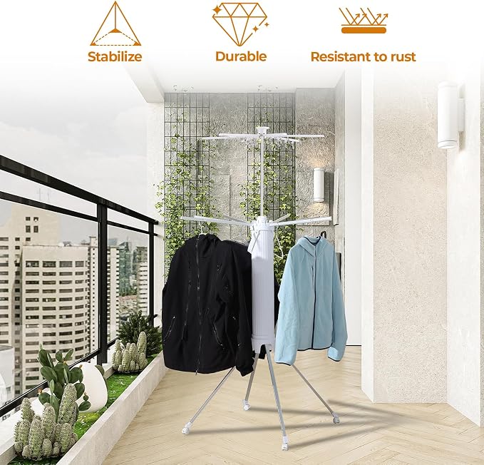 Dollate 4-Legged Clothes Drying Rack Foldable, 2 Tier Portable and Collapsible - Image 3