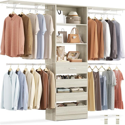 Aheaplus Closet System with 4 Drawers, 8FT Wood Closet Organizer System by Aheaplus