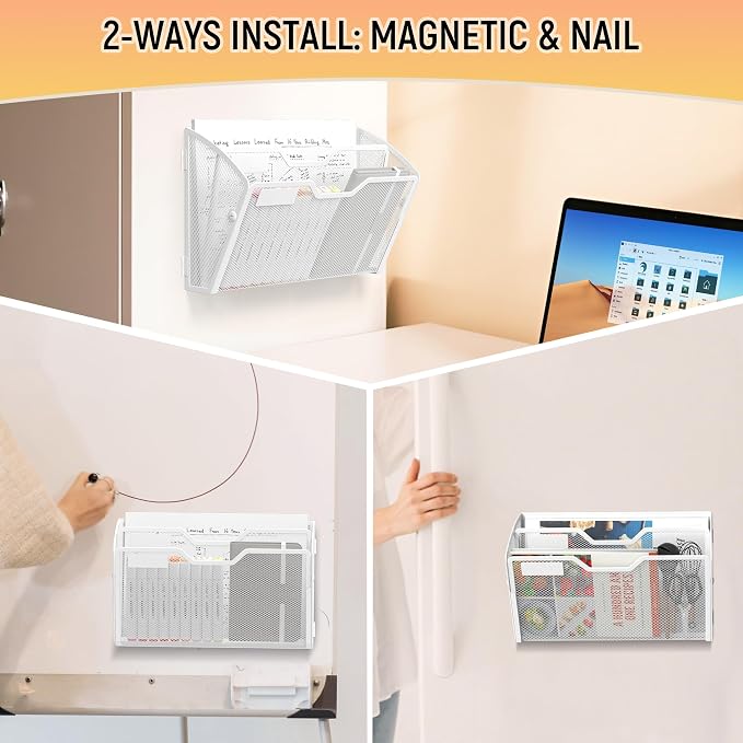 Docnest 3 Pack 2 Tier Dual-Mount Magnetic Mesh File Holders, Wall Organizer | - Image 5