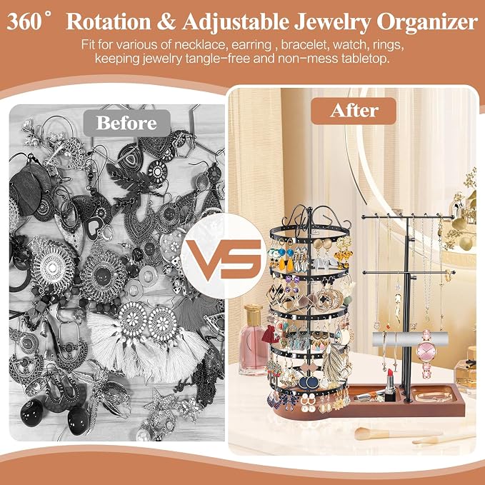 KALYLOC Jewelry Earring Holder Organizer, Adjustable 5 Tiers Rotating Earring - Image 7
