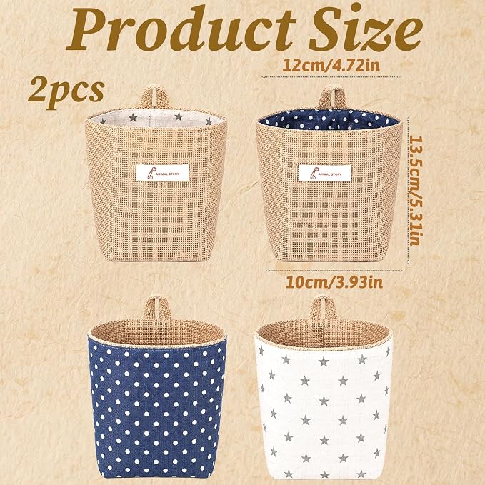 2 Pack Hanging Basket for Door, Small Wall Basket Cotton Linen Hanging Storage - Image 3