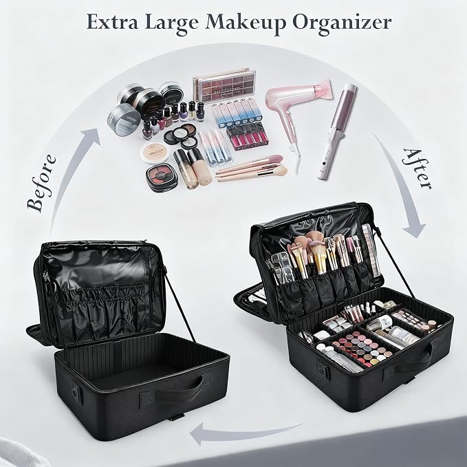 Adazzo Large Makeup Bag, 3 Layers 17” Makeup Case Organizer - Image 4