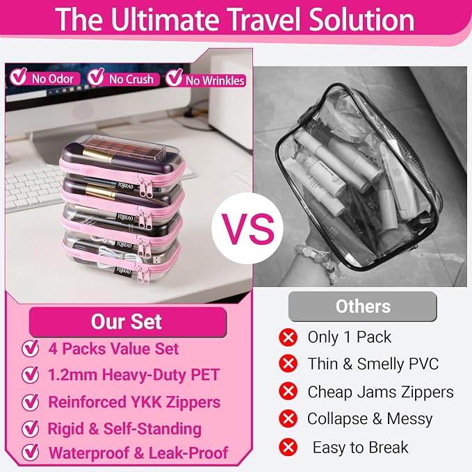 YQBRAO 4-Pack Clear Hard Shell Zipper Case, 1.2mm Ultra-Thick Diaper Bag - Image 2