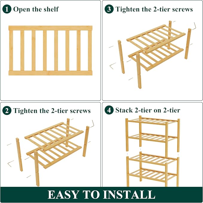 Smiry Bamboo Shoe Rack for Closet, 4 Tier Small Wooden Stackable Shoe Organizer - Image 6