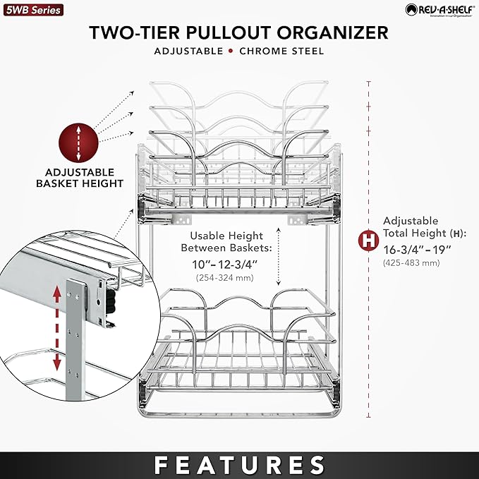 Rev-A-Shelf 2-Tier Kitchen Cabinet Pullout Shelf and Drawer Organizer Slide Out - Image 4