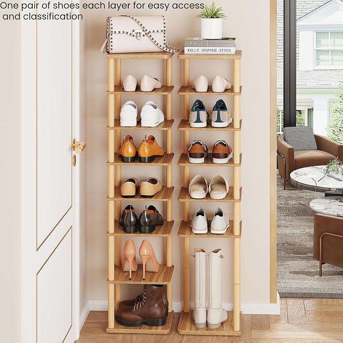 LUCKNOCK Vertical Shoe Rack, 8-Tier Tall Narrow Shoe Organizer - Image 4