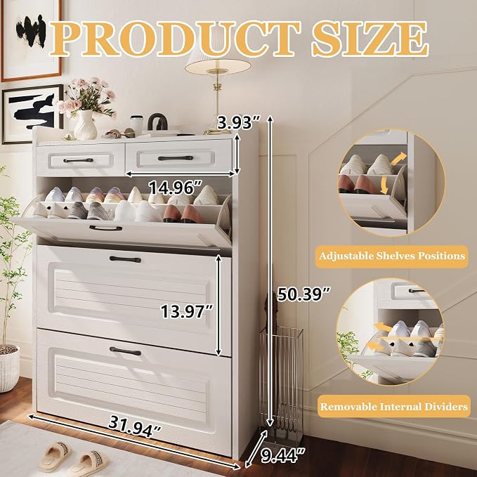 ODUWA Shoe Cabinet with 3 Flip Drawers and 2 Storage Drawers, Shoes Organizer - Image 2