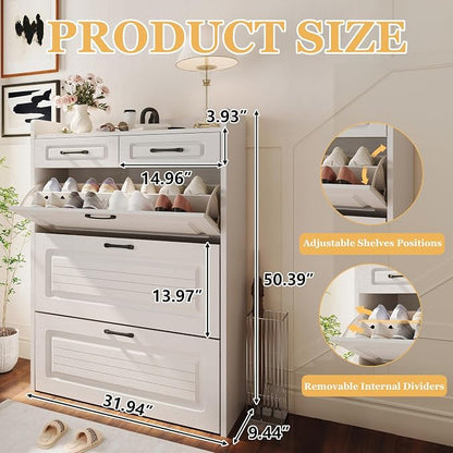ODUWA Shoe Cabinet with 3 Flip Drawers and 2 Storage Drawers, Shoes Organizer - Image 2