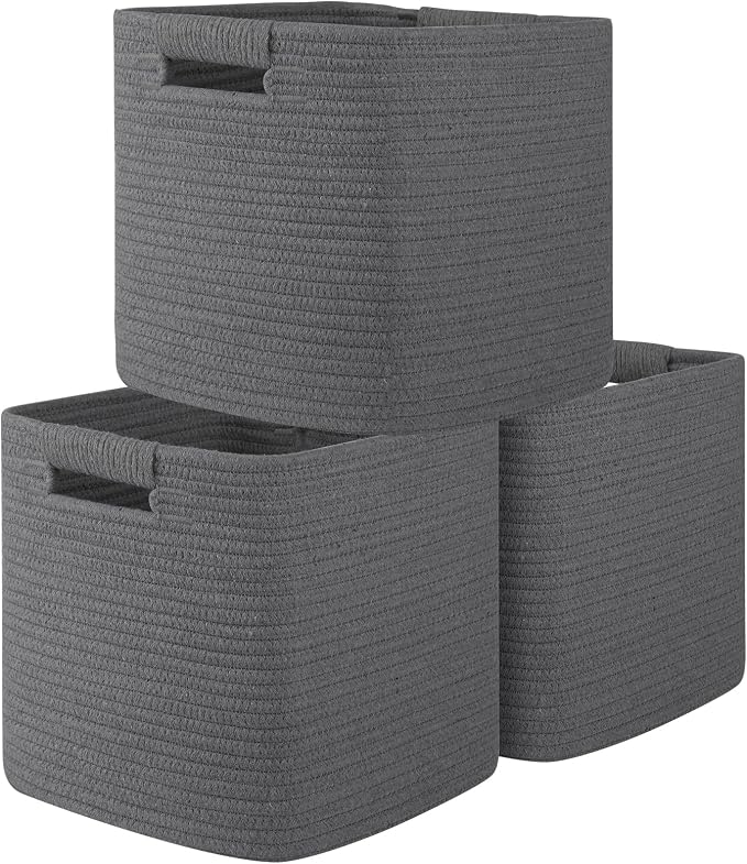 OIAHOMY Storage Cubes 11 Inch Storage Bins-3 Pack, Cotton Rope Woven Baskets by MasterofSpaceOptimization