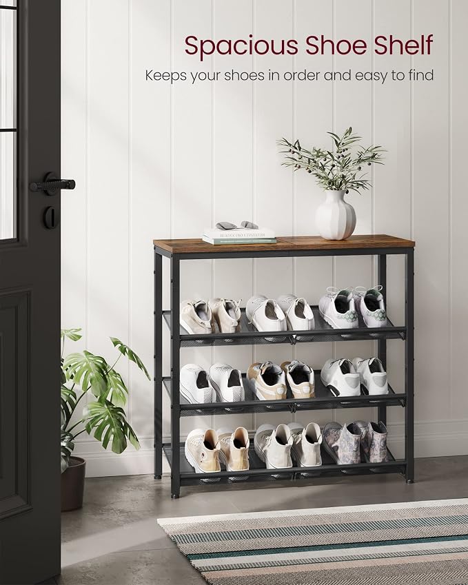 VASAGLE Shoe Rack for Entryway, Freestanding, Adjustable, Industrial | 4-Tier - Image 4