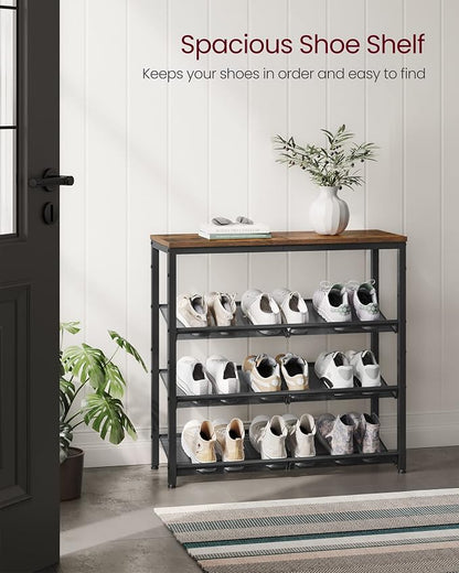 VASAGLE Shoe Rack for Entryway, Freestanding, Adjustable, Industrial | 4-Tier - Image 4