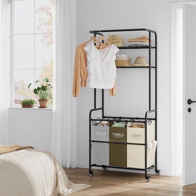Laundry Sorter 3 Section, Laundry Hamper Cart - Image 9