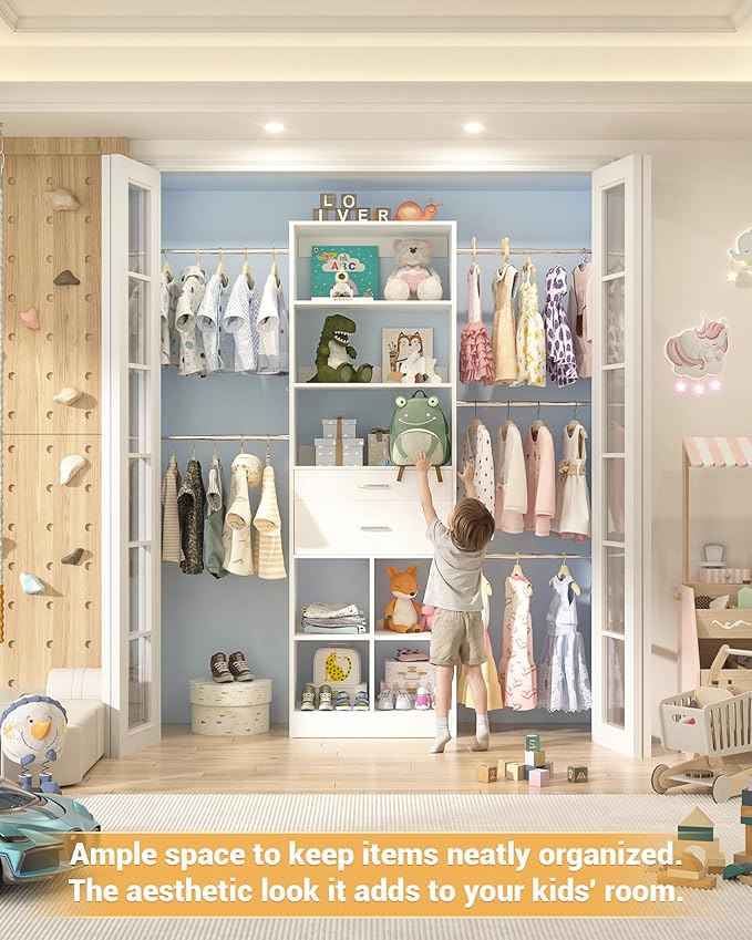 Besiost Small Closet System, 3.2-6.8FT Small Closet Organizer - Image 4