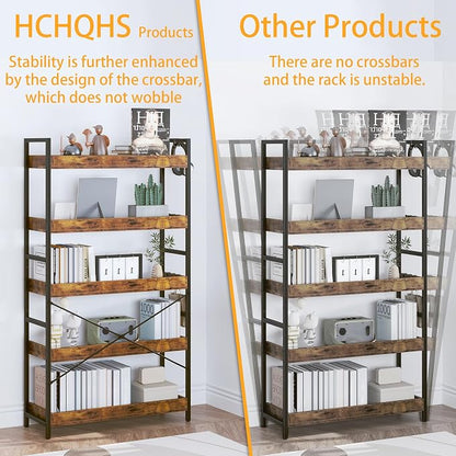 HCHQHS 5 Tier Bookshelf, Adjustable Industrial Bookcase, Vertical Tall Book - Image 6