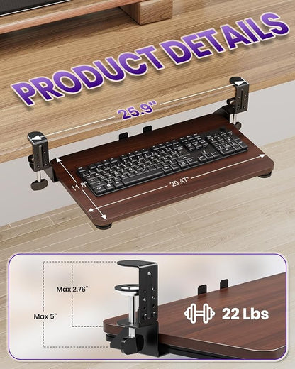 Ergonomic Mouse & Keyboard Tray Under Desk, Pull Out - Image 2