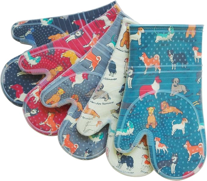 Oven Mitts Set of 2 with Transparent Clear Silicone Shell and Nice Dog Printing - Image 8