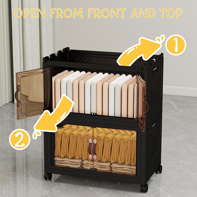 Storage Bins with Lids and Wheels, Collapsible Bathroom Storage Cabinet with - Image 5