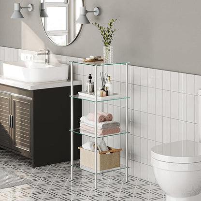 HOOBRO Glass Shelf, 4 Tier Bathroom Standing Shelf Unit, Tempered Glass - Image 4