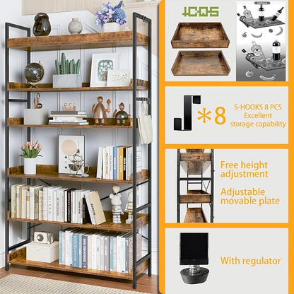 HCHQHS Bookshelf, Adjustable Industrial Bookcase, Vertical Tall Book Shelf - Image 5