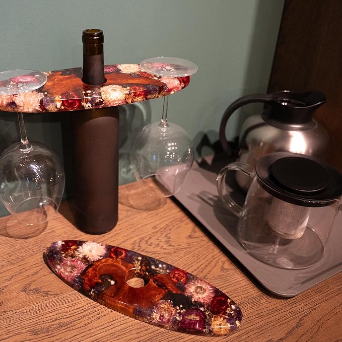 Handcrated Wood Wine Bottle & Glass Holder - Image 8