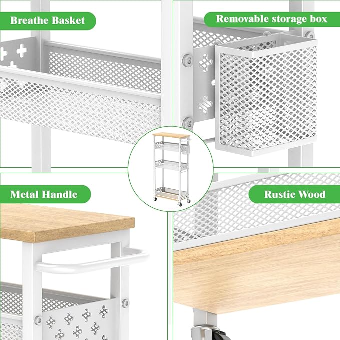 4 Tier Slim Rolling Storage Cart, Laundry Room Cart on Wheels, Small Metal - Image 7