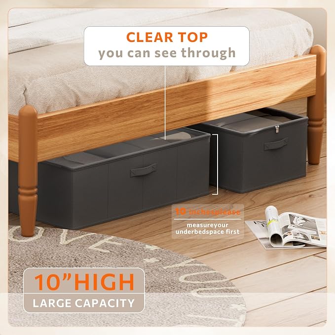 2 Pack Under Bed Storage Containers, 10 Inch Tall Underbed Clothes Storage - Image 2