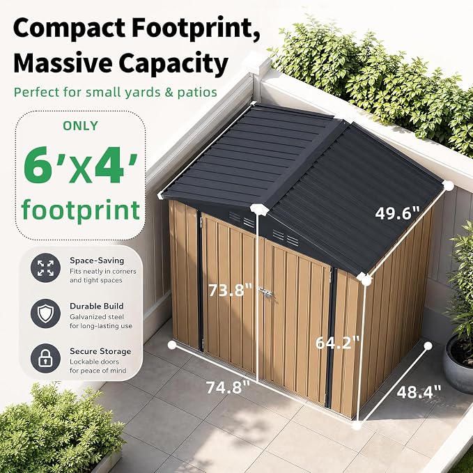 AECOJOY 4' x 6' Outdoor Metal Storage Shed, Heavy Duty Garden Tool Shed - Image 6