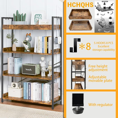 HCHQHS 4 Tier Bookshelf, Adjustable Industrial Bookcase, Vertical Tall Book - Image 5