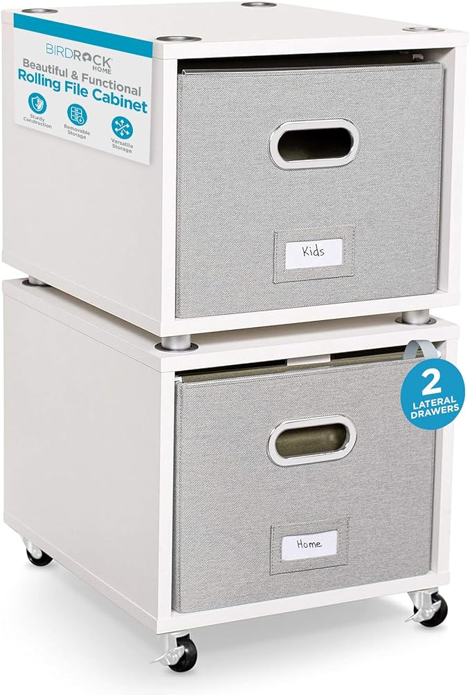 BIRDROCK HOME Rolling File Cabinet – Decorative Storage Shelf w/Removable Bins by BIRDROCKHOME