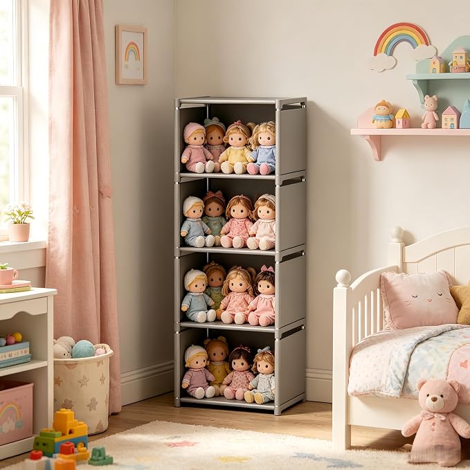 RIIPOO Book Shelf, 4-Cube Storage Organizer, Metal & Fabric Bookcase - Image 5