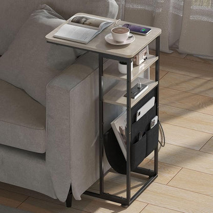 C Shaped End Table with Charging Station, Under Couch Table C-Shaped End Table by Zexvida